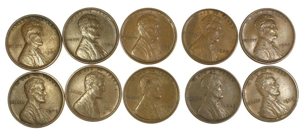 10 Pcs 1909-VDB Lincoln Cents