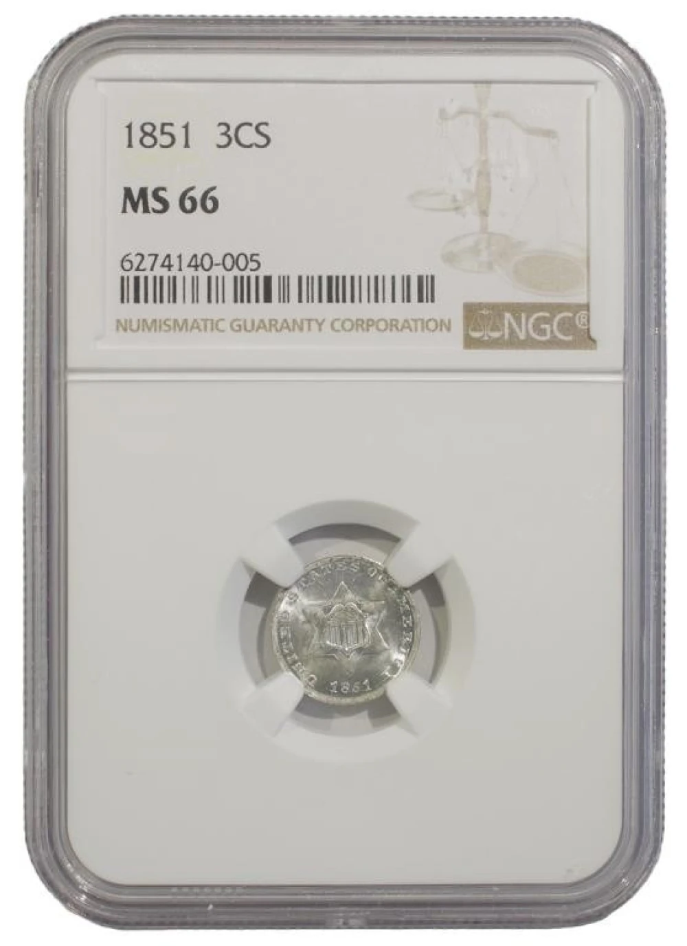 Superb Gem Unc 1851 Silver Three-Cents
