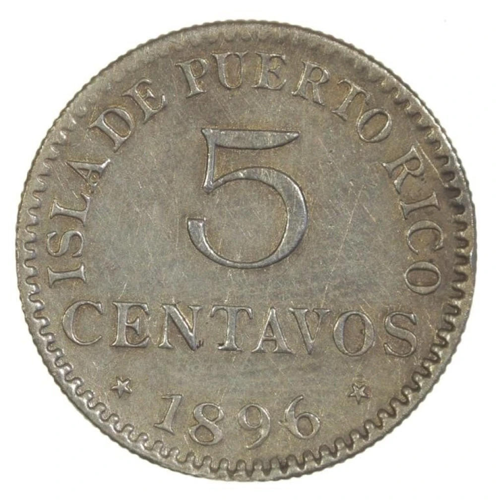 Puerto Rico. EF-AU 1896 5 Centavos