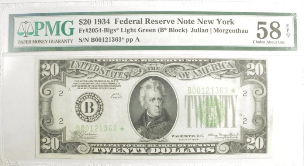 AU-58 Series 1934 $20 Star Note