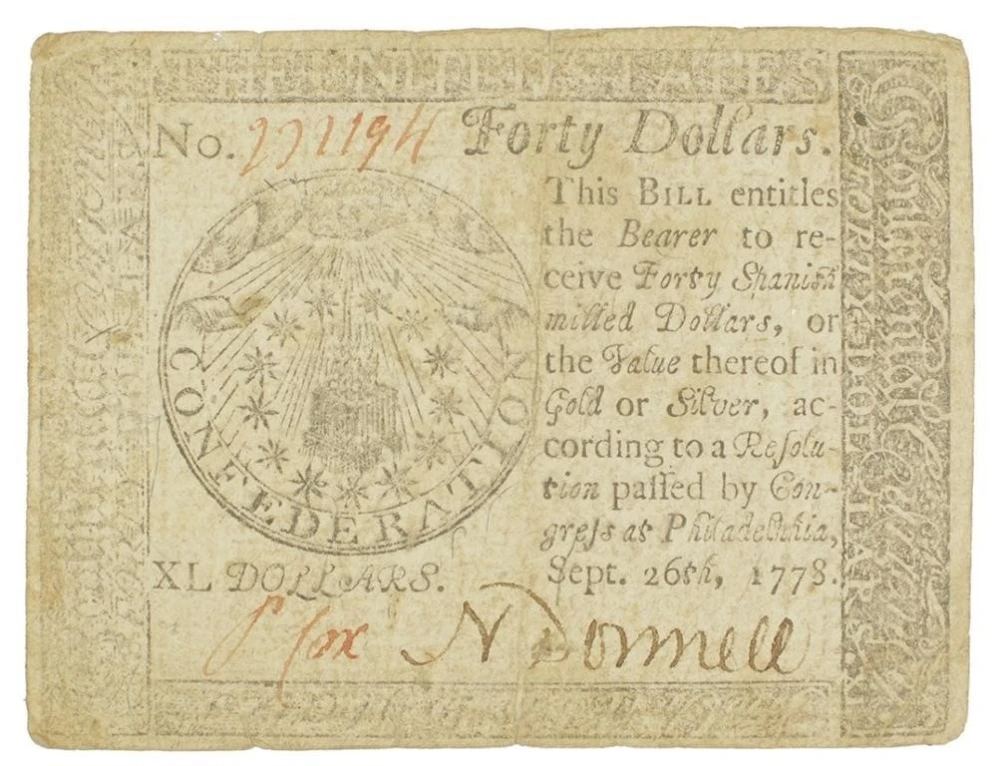 1778 $40 Continental Currency