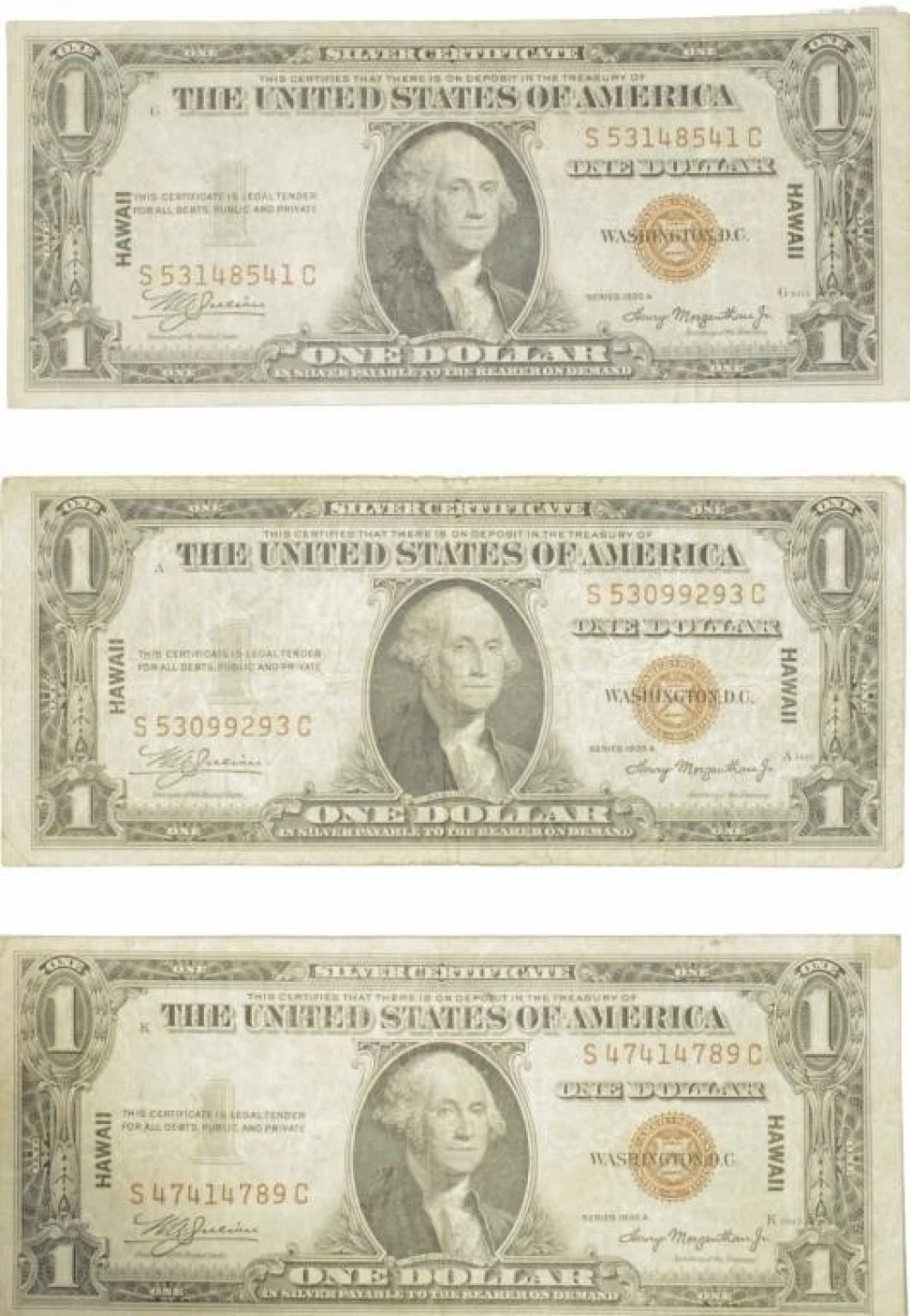 Trio Of 1935-A Hawaii Silver Certificates