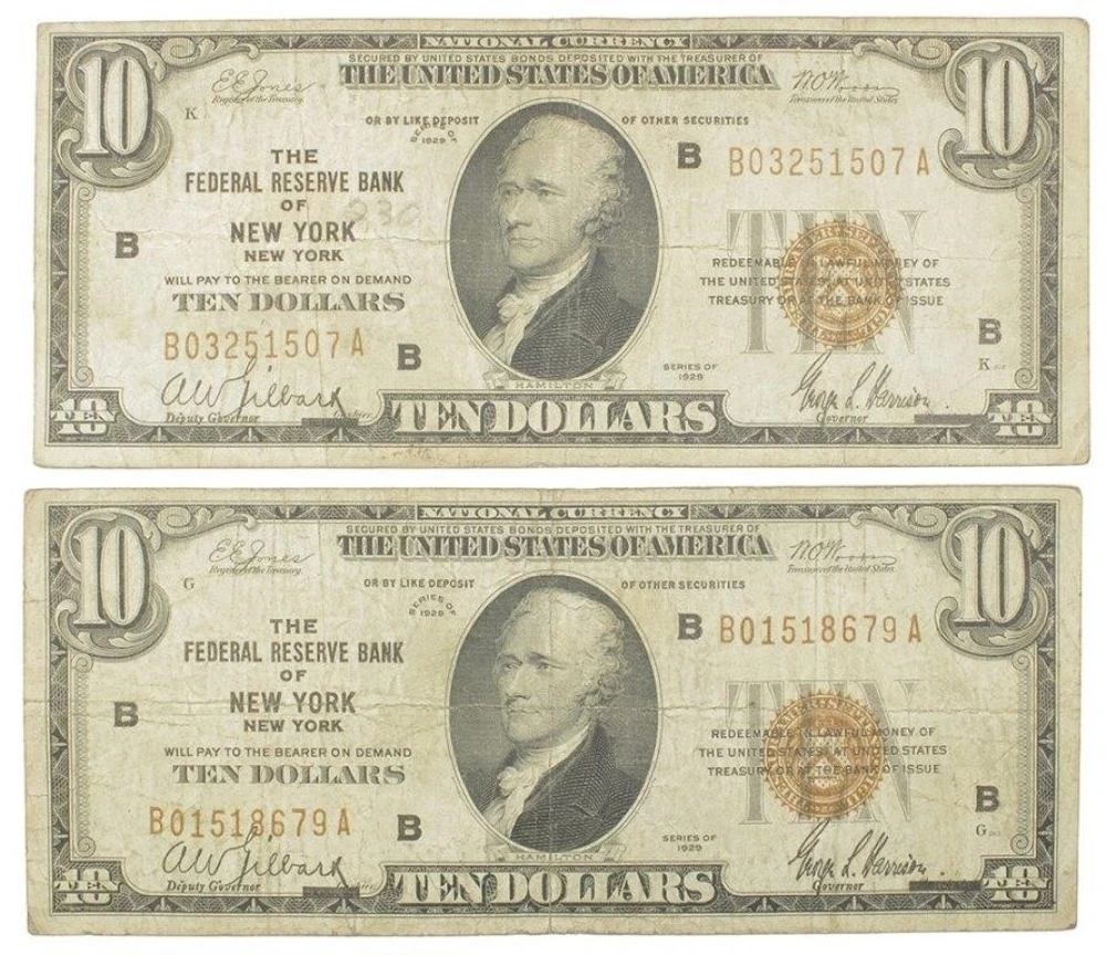 Pair Of 1929 New York $10 Nationals
