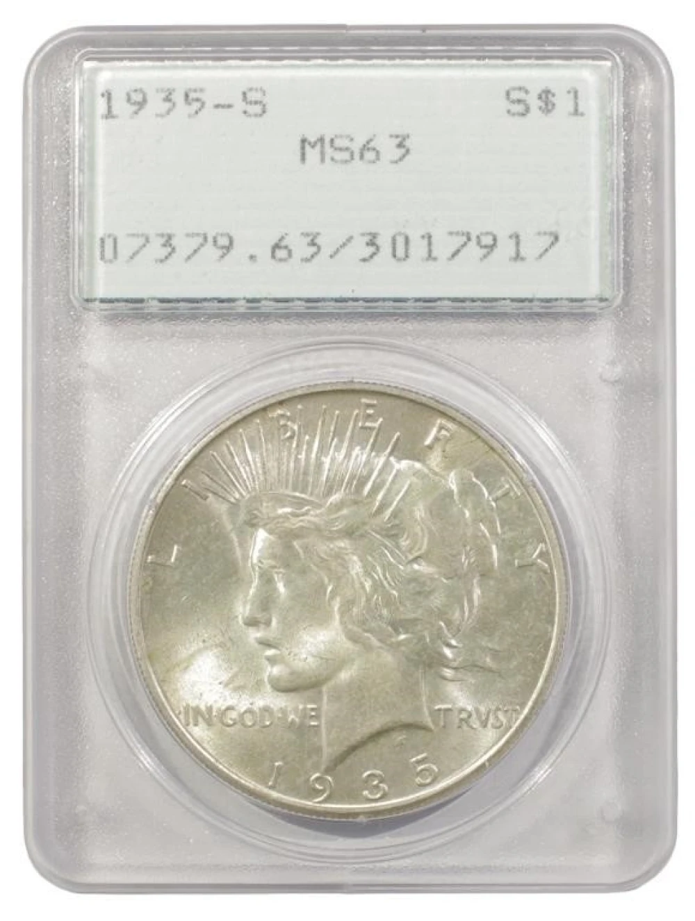 Choice 1935-S Peace Dollar In A Rattler Holder