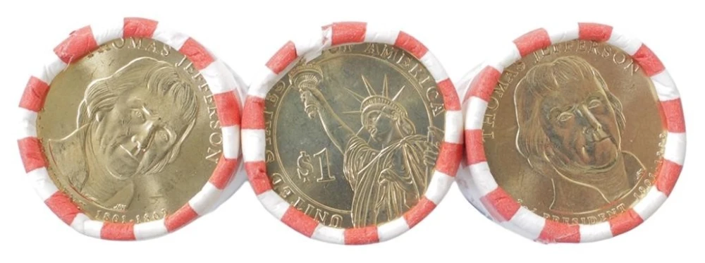 Trio of Jefferson Presidential Dollar Rolls