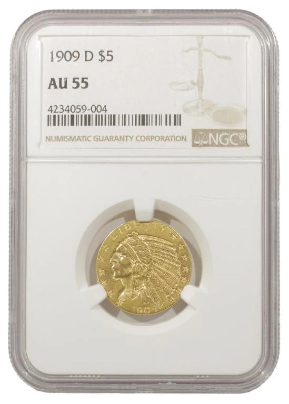 Choice AU 1909-D $5 Gold Indian