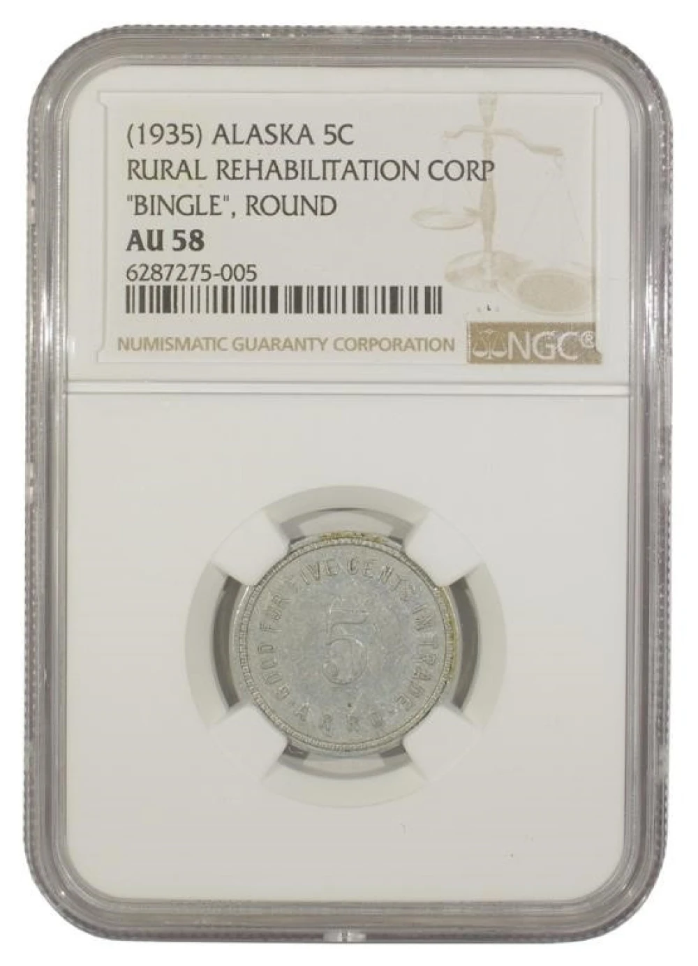 (1935) Alaska R.R.C. 5 Cent "Bingle"
