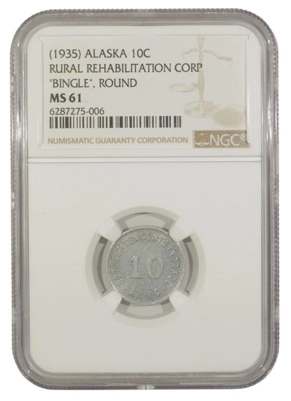 (1935) Alaska R.R.C. 10 Cent "Bingle"