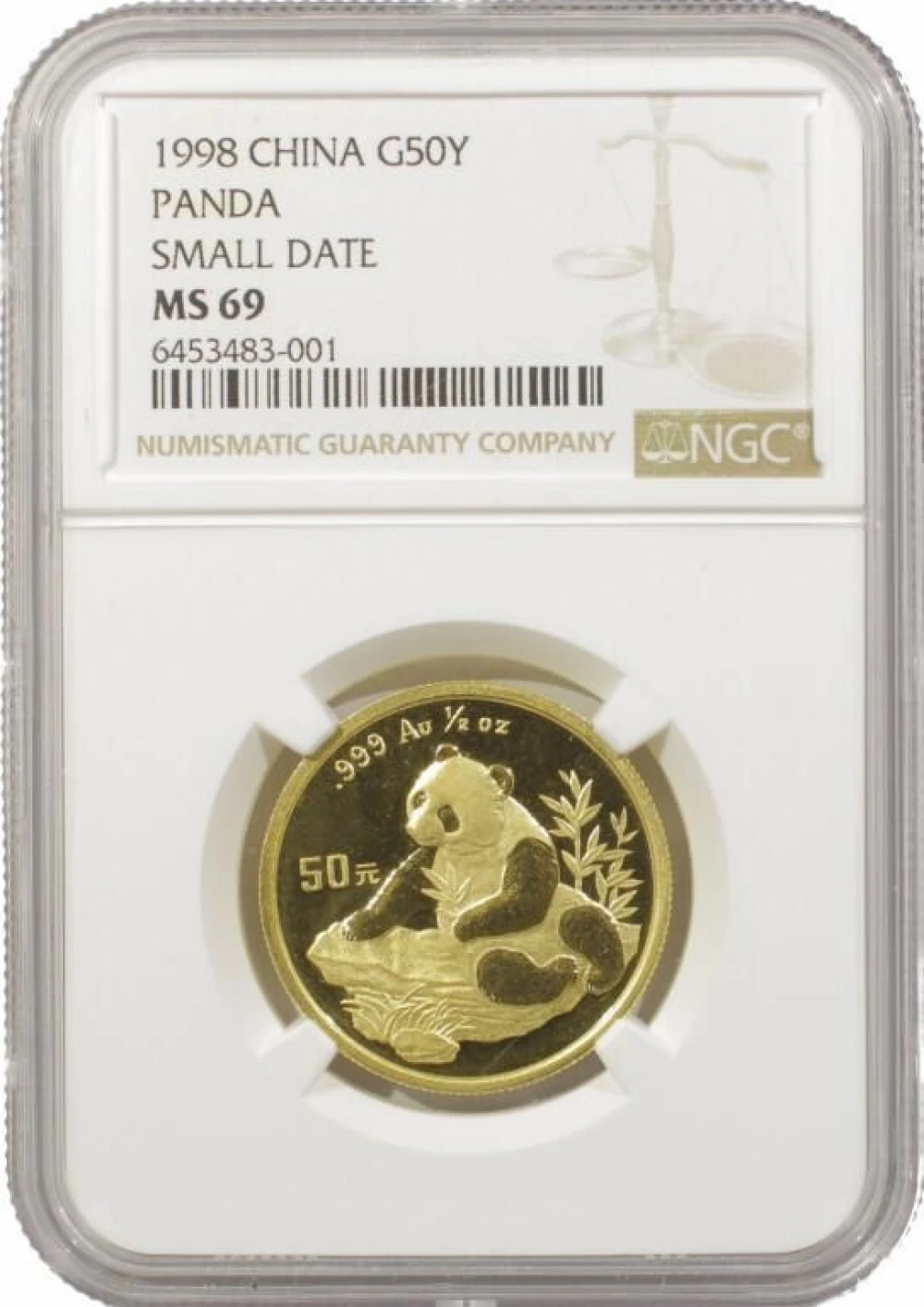China. Rare Top Pop 1998 Gold 50 Yuan