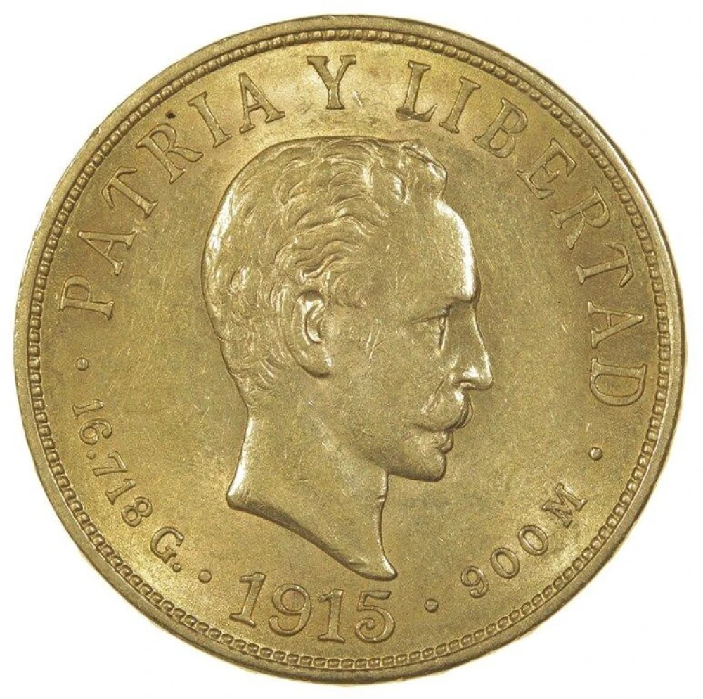 Cuba. 1915 10 Peso Gold