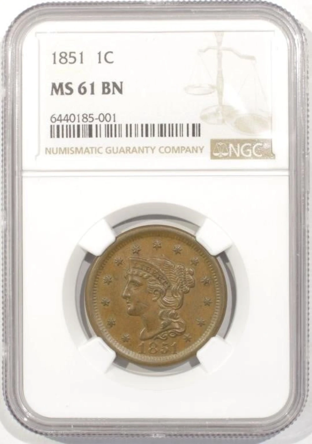 MS-61 1851 Large Cent