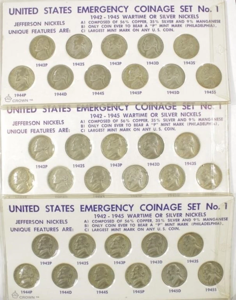 Trio Of War Nickel Sets
