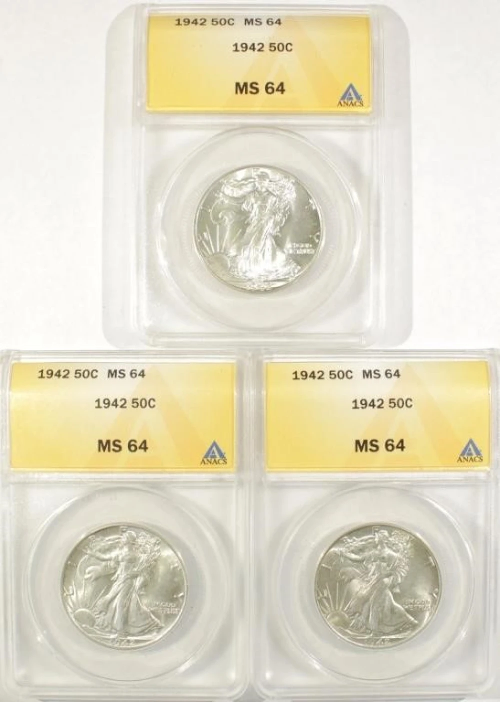 Trio Of MS-64 1942 Walking Liberty Half Dollars