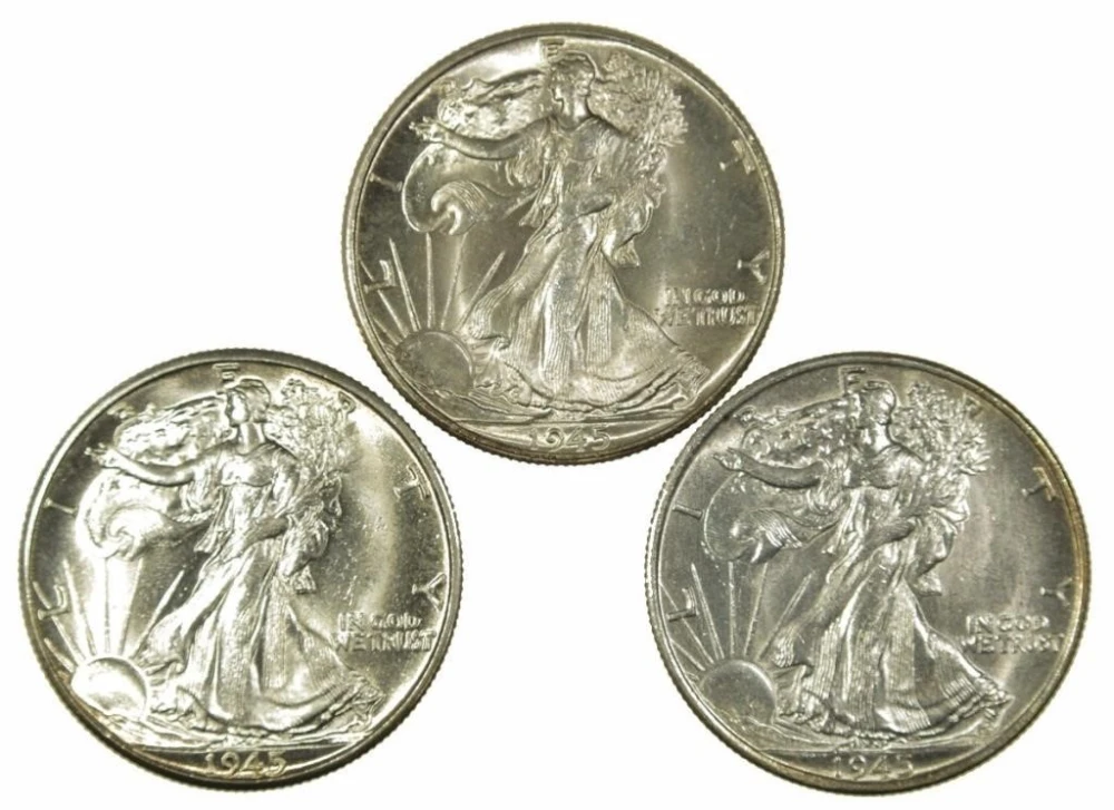 1945-P-D-S Walking Liberty Trio