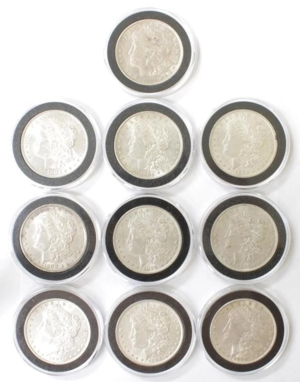 10 Different AU/BU Morgan Dollars