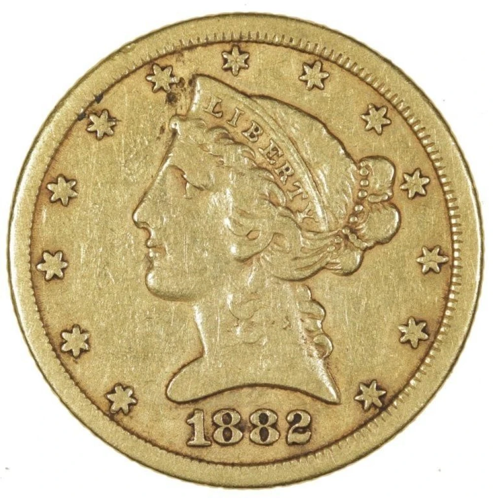 Rare 1882-CC $5 Gold Liberty