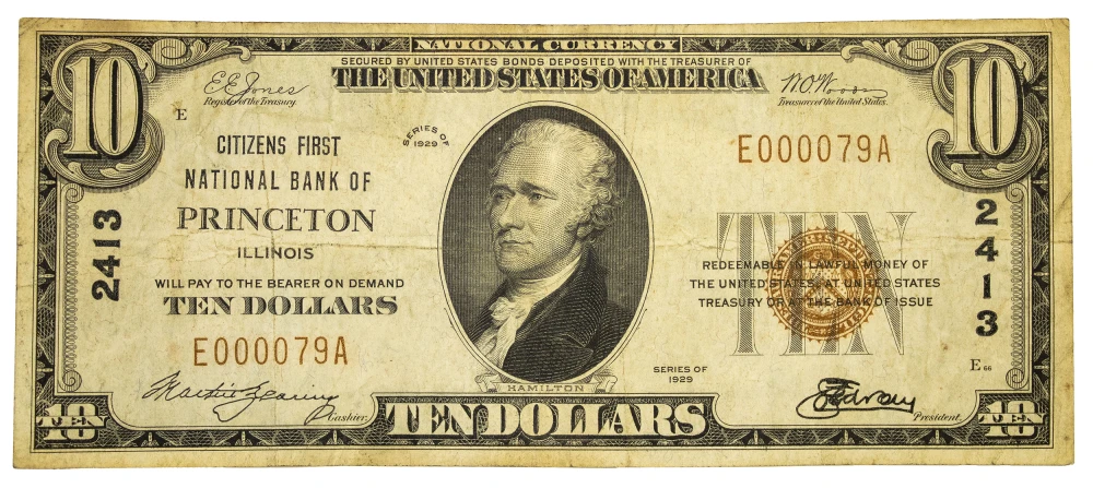 Illinois. Princeton. VF National Currency $10
