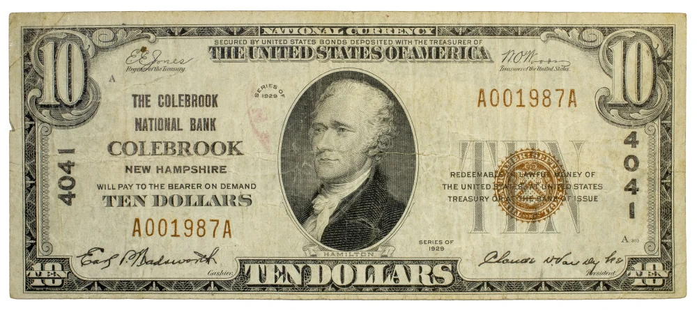 New Hampshire. Colebrook. VF Series 1929 $10