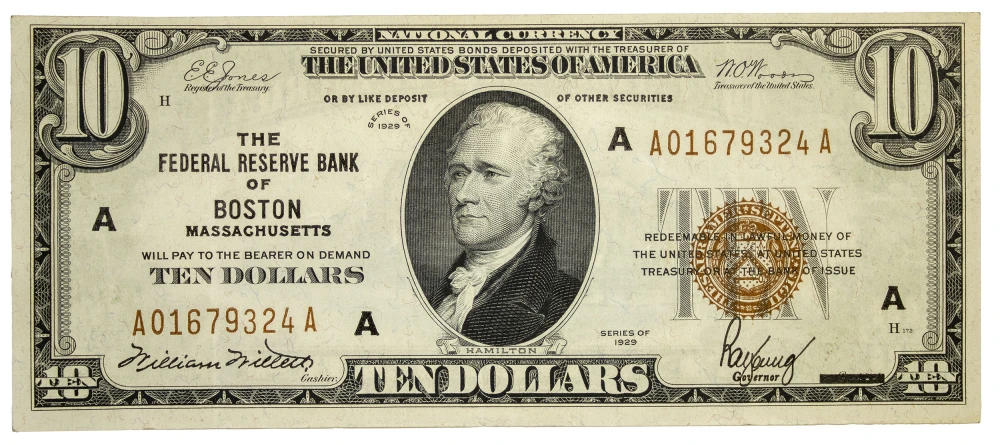 Massachusetts. Boston. Choice EF Series 1929 $10