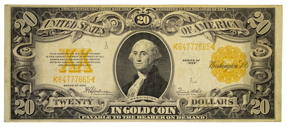 VF Series 1922 $20 Gold Coin Note