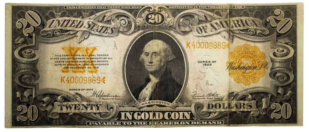 VF Series 1922 $20 Gold Coin Note