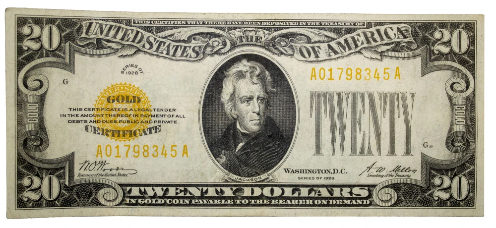 AU Series 1928 $20 Gold Certificate