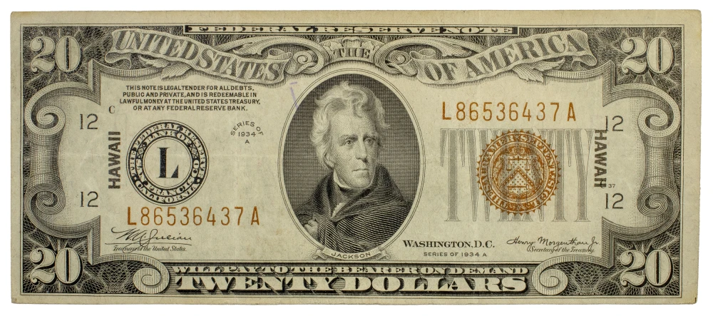 VF Series 1934-A Hawaii Overprint $20