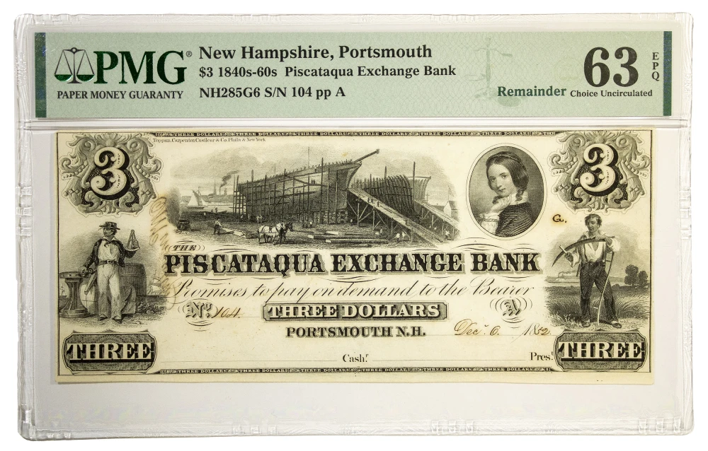 New Hampshire. Portsmouth. PMG CU-63 EPQ $3