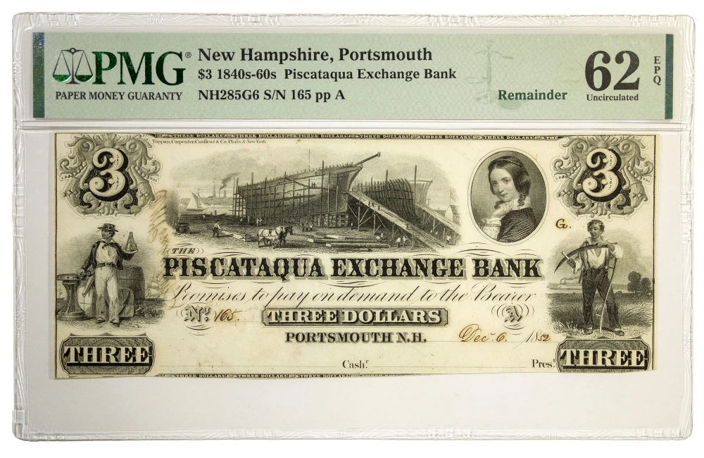 New Hampshire. Portsmouth. PMG CU-62 EPQ $3