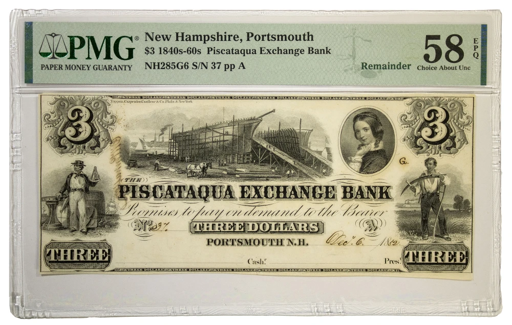 New Hampshire. Portsmouth. PMG AU-58 EPQ $3