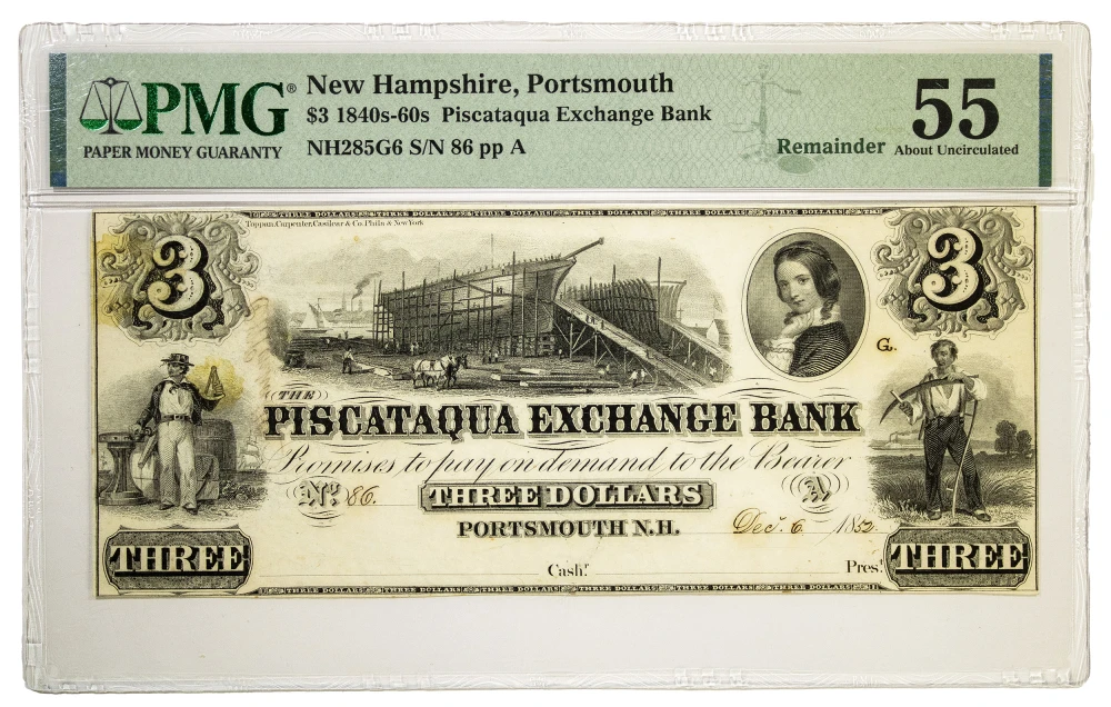 New Hampshire. Portsmouth. PMG AU-55 $3