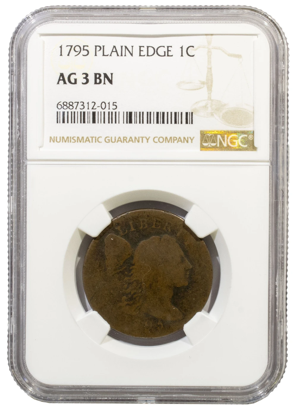 NGC AG-3 1795 Plain Edge Cent