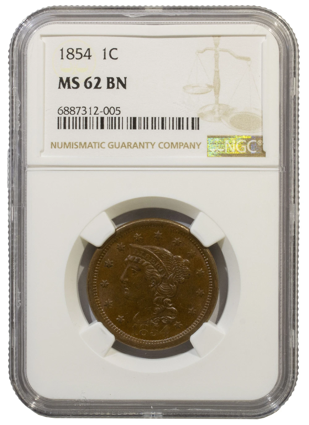 NGC MS-62 BN 1854 Cent