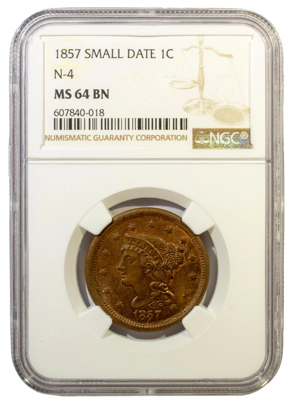 NGC MS-64 BN 1857 Large Cent