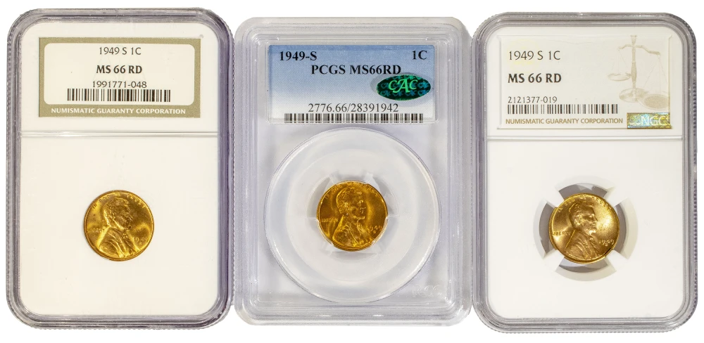 Certified MS-66 Red 1949-S Lincoln Cent Trio
