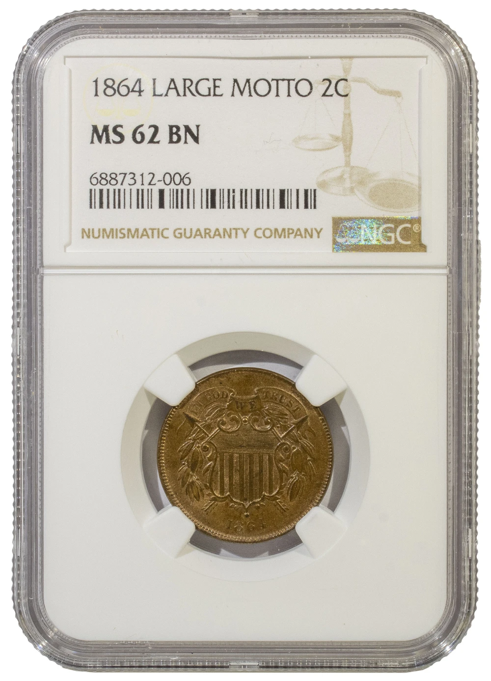 NGC MS-62 BN 1864 Large Motto Two-Cents