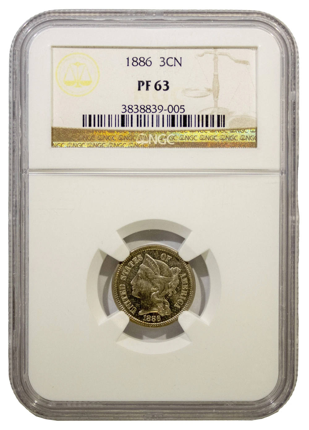 NGC Proof-63 1886 Proof-Only Nickel Three-Cents