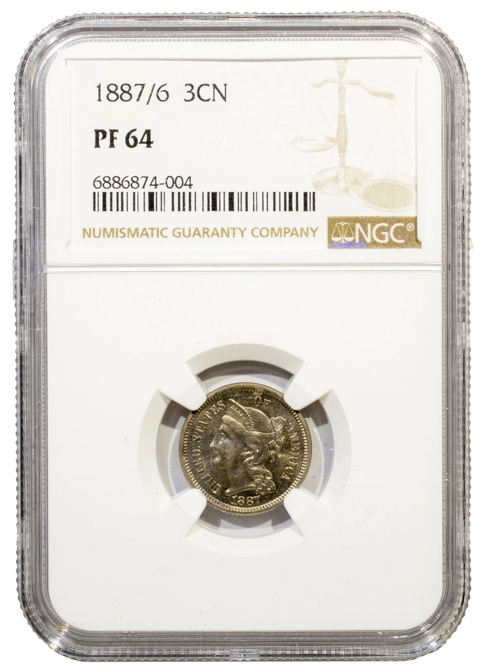 NGC Proof-64 1887/6 Nickel Three-Cents