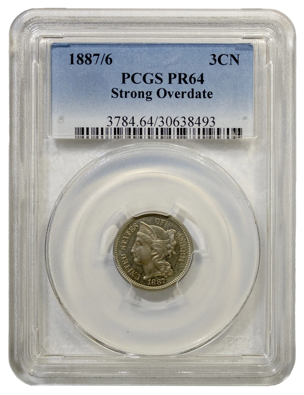 PCGS Proof-64 1887/6 Nickel Three-Cents