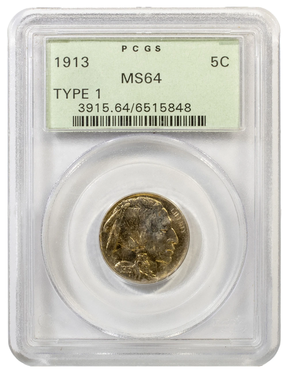 PCGS MS-64 1913 Type I Buffalo Nickel