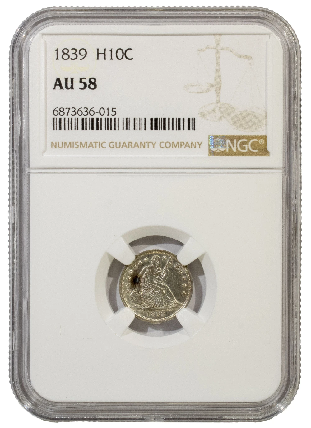 NGC AU-58 1838 Large Stars Half Dime