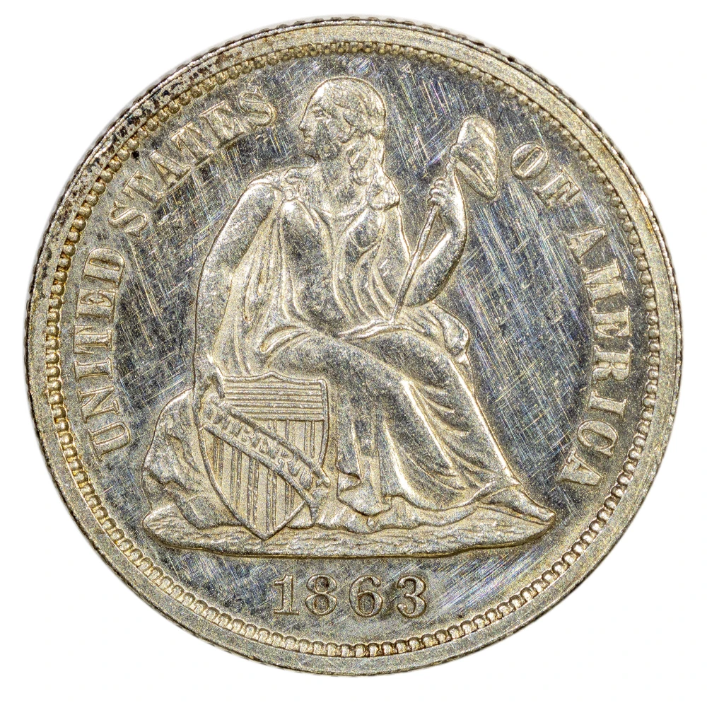 Proof-60 Details 1863 Dime