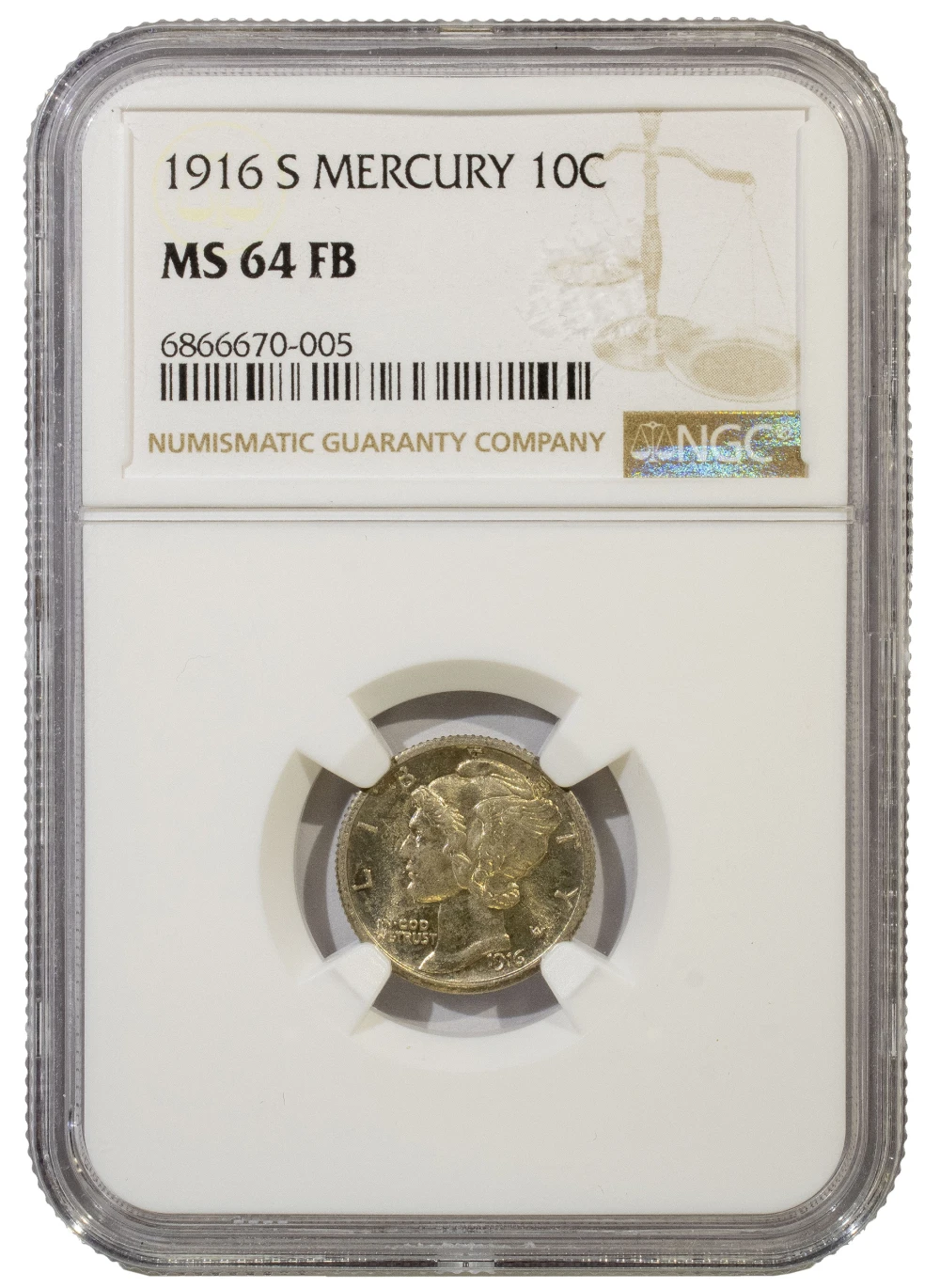 NGC MS-64 FB 1916-S Mercury Dime