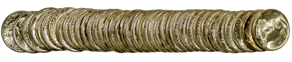 Partial Roll Of BU 1945-D Mercury Dimes