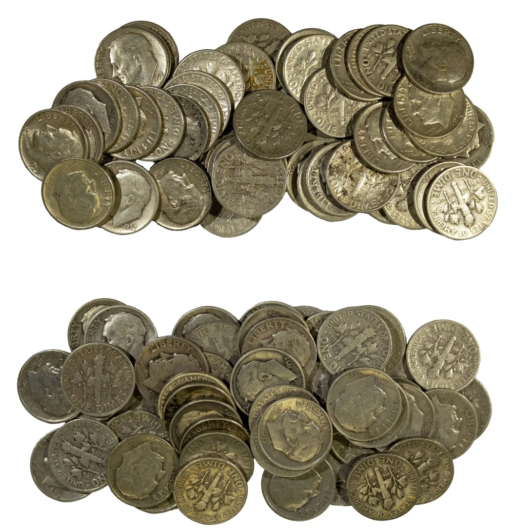 2 Rolls of Circulated Roosevelt Dimes