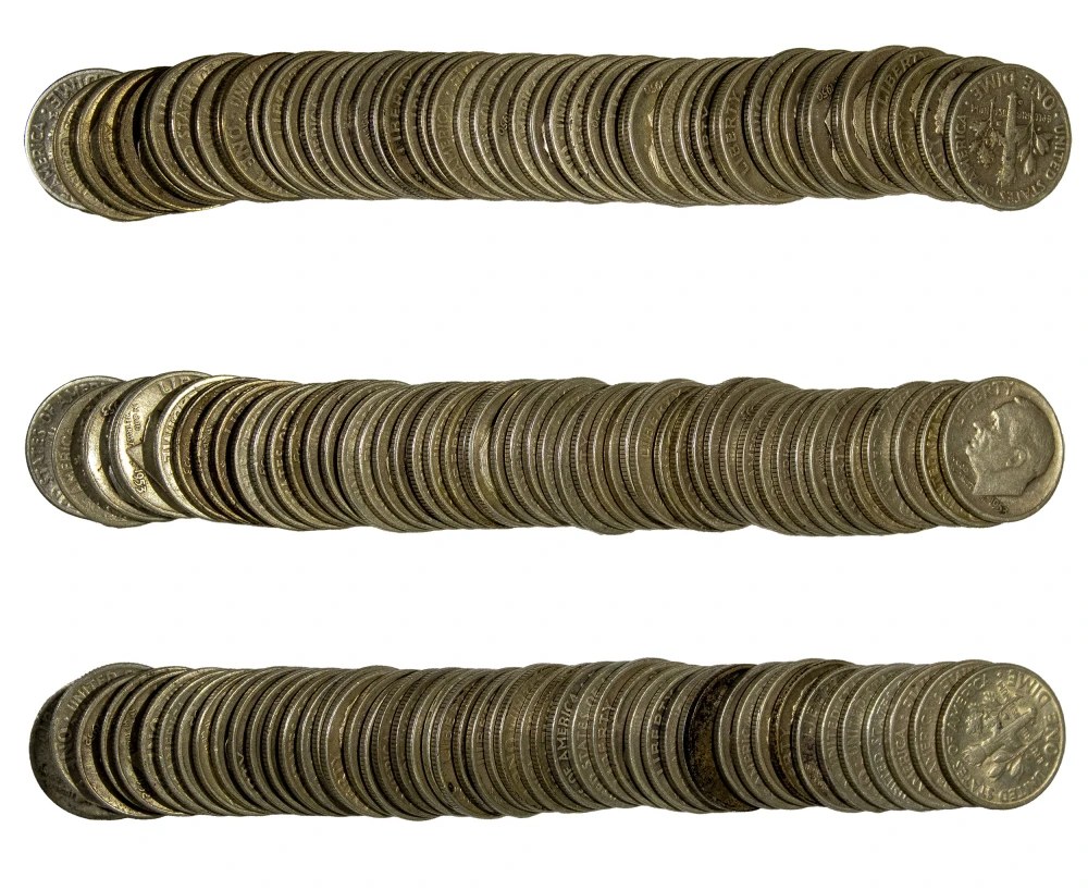 3 Rolls of Circulated Roosevelt Dimes
