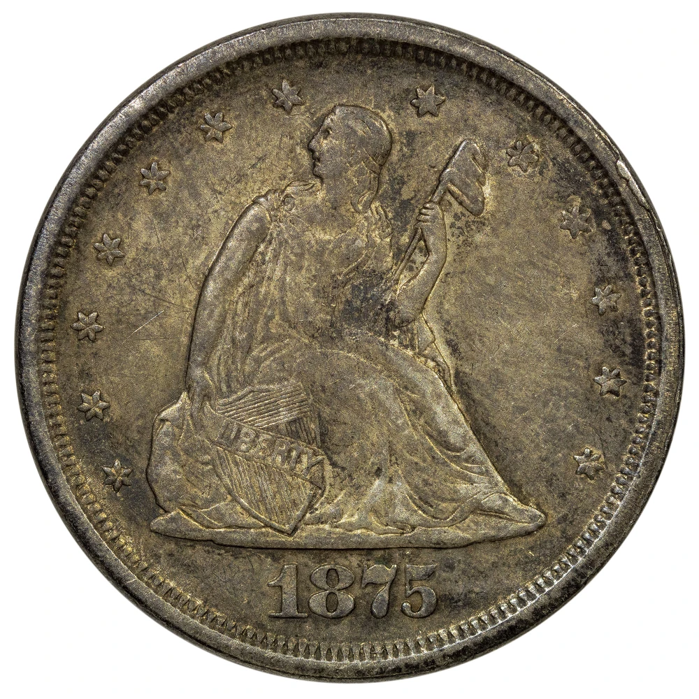 AU-58 1875-S Twenty Cents