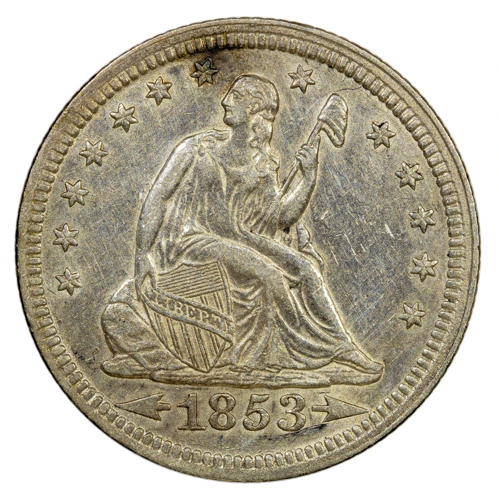 AU-50 Details 1853 Arrows and Rays Quarter