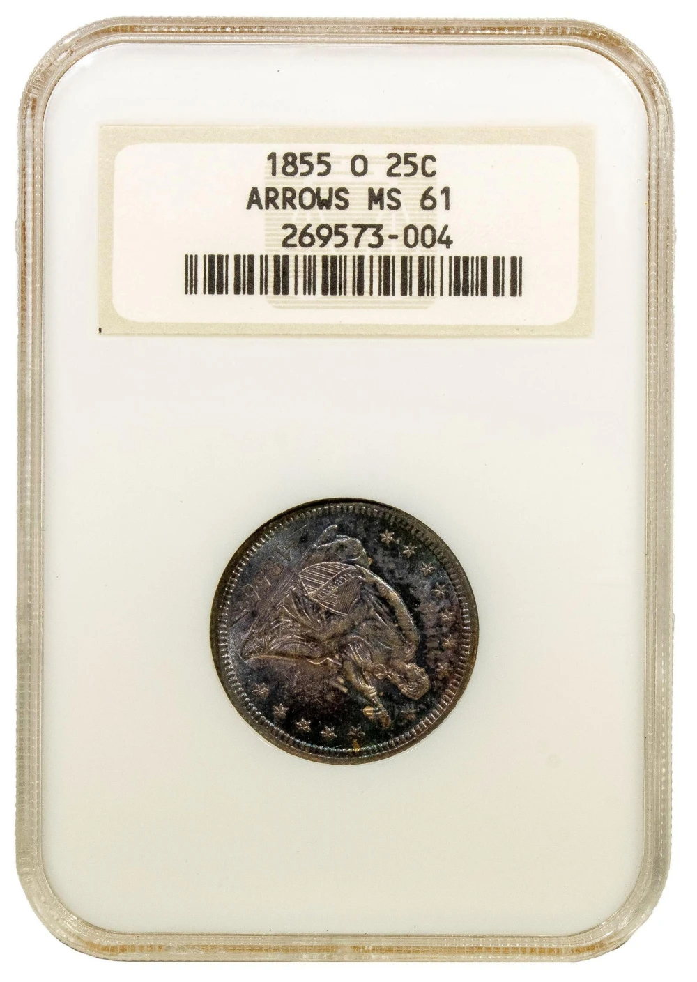 NGC MS-61 1855-O Arrows Quarter
