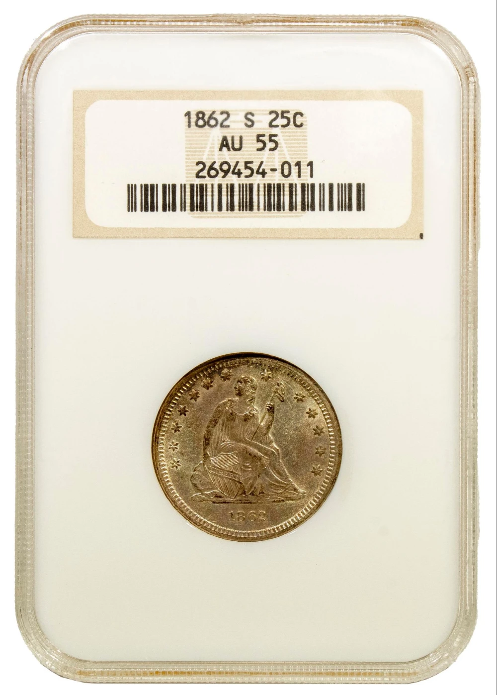 NGC AU-55 1862-S Quarter